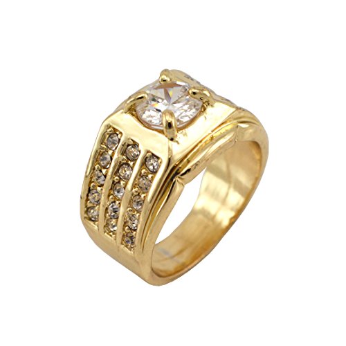 Geminis Gentleman Square Gold Plated Cubic Zirconia Wide Band Rings(8/9/10 sizes)